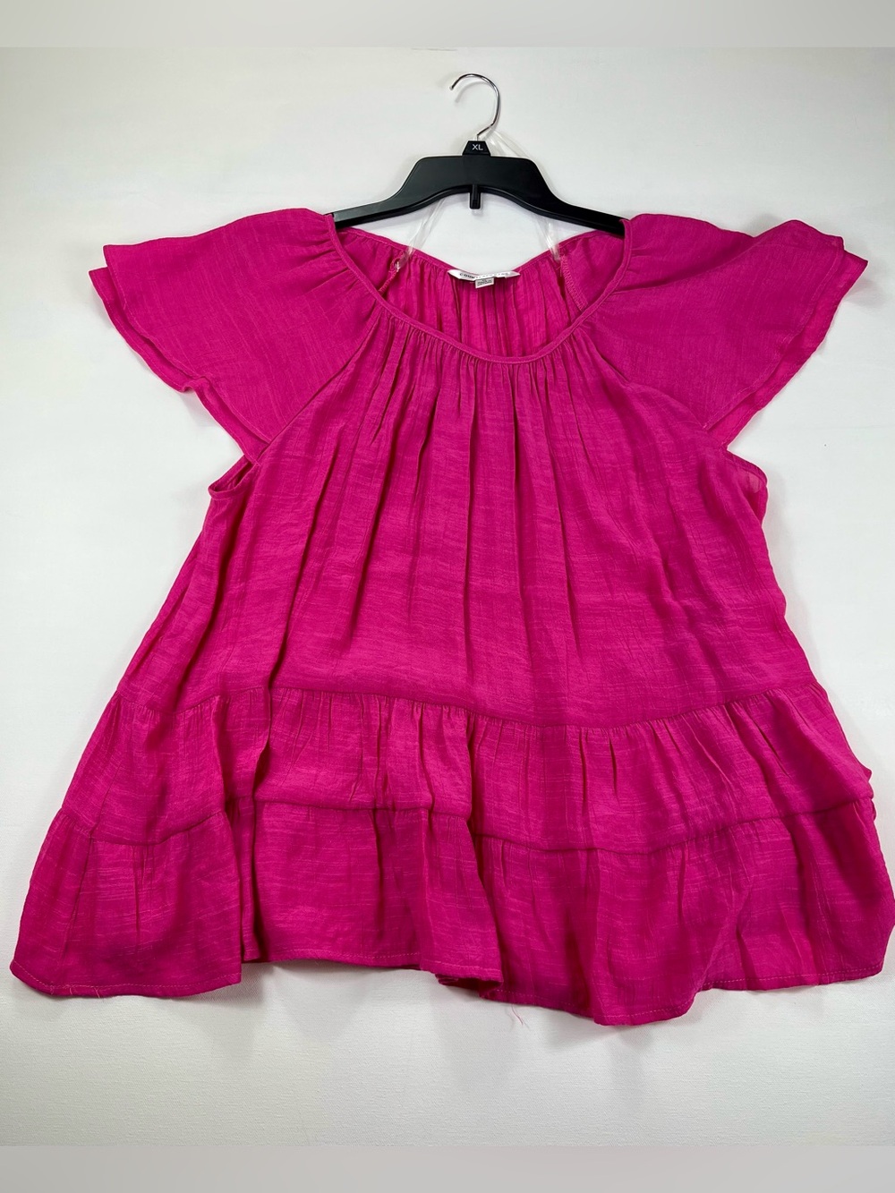 Counterparts Pink Babydoll Blouse Womens XL Flutter Sleeve Tiered Ruffle Top